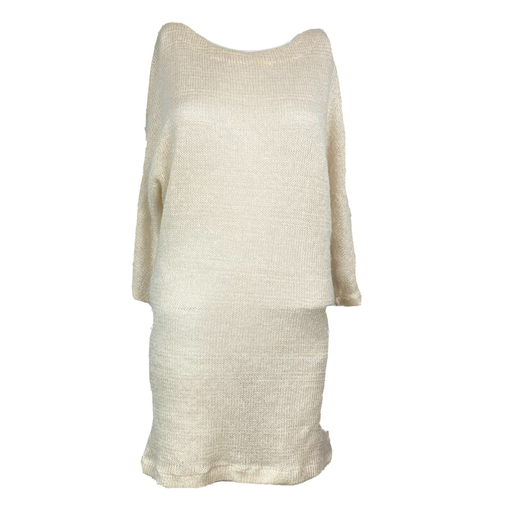 Sparkle & Fade Sweater Women Sz M Ivory Metallic Long Tunic Pullover Lightweight